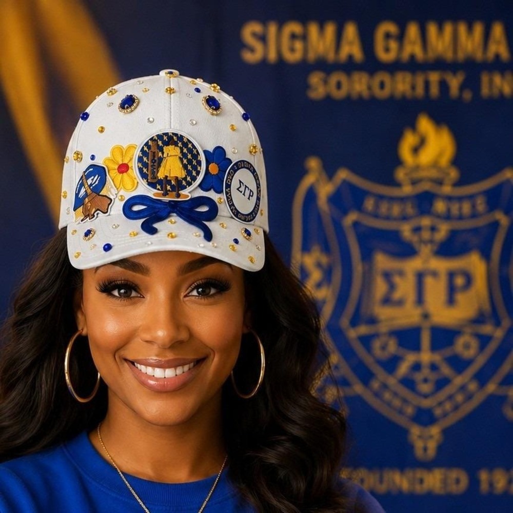 Sigma Gamma Rho SGRho Custom Rhinestone Embellished Sorority Baseball Cap White